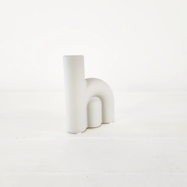 Two Arch Ceramic Candle Stick - Light Grey